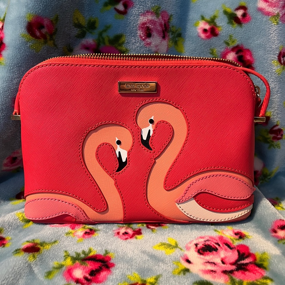Kate Spade Pink Flamingo Leather Crossbody Bag EUC
